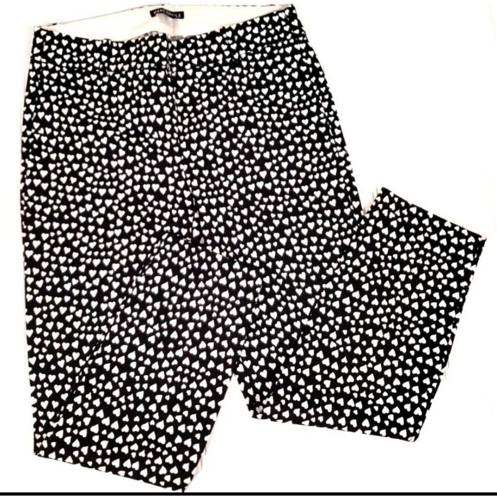 J. Crew Black & White Heart Cropped Pants Women's Size 2 Capri Casual‎ Summer